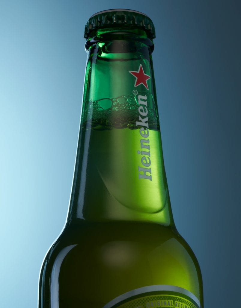 merge close up of heineken bottle